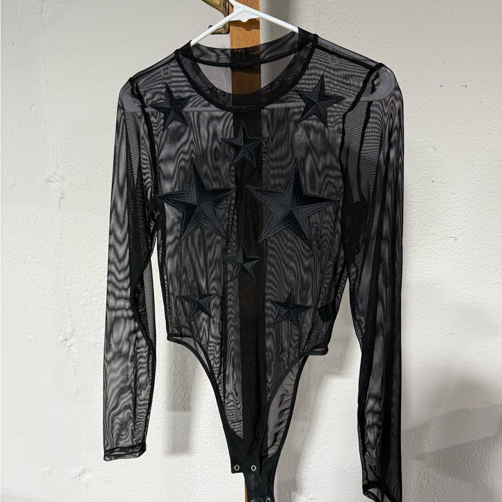 Black Sheer Star Bodysuit